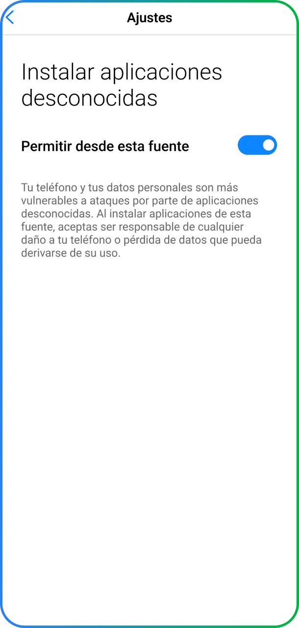 Entrá a los ajustes de seguridad de tu teléfono y habilitá la opción de instalar aplicaciones de fuentes desconocidas para Stake México.