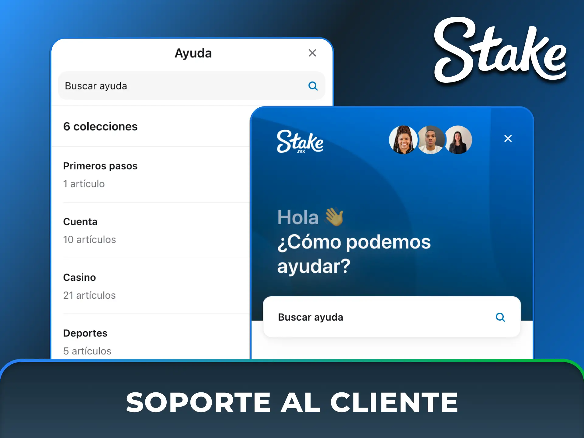 Accedé a soporte al cliente y atención personalizada las 24 horas directamente desde la app móvil de Stake México.
