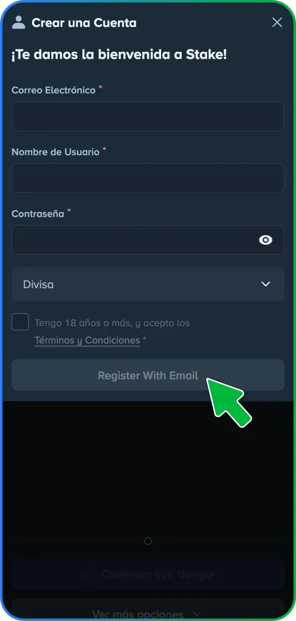Creá tu cuenta oficial completando el formulario de registro en Stake México.
