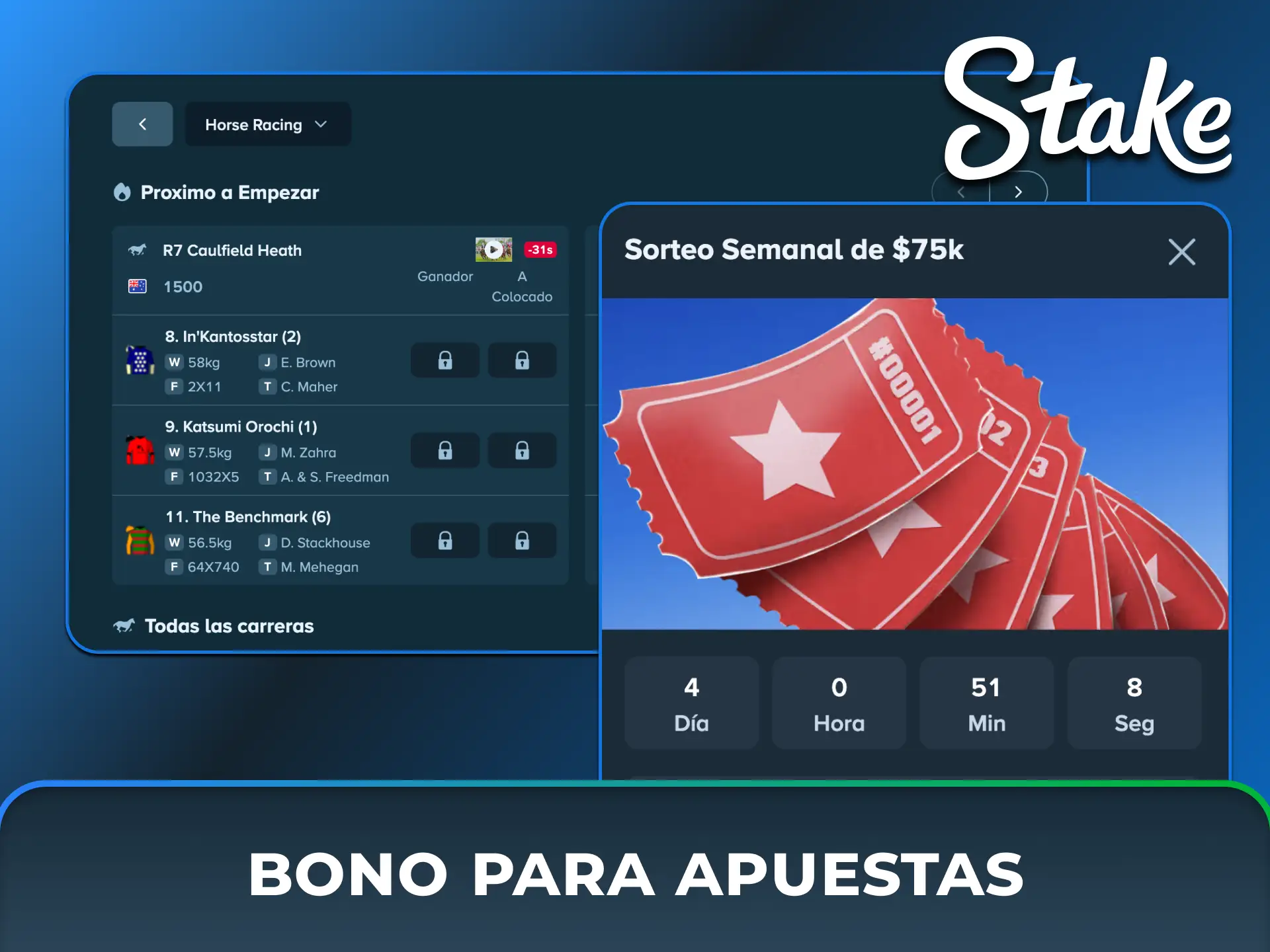 Aprovechá promociones exclusivas y bonos aplicables a las carreras hípicas en Stake México.