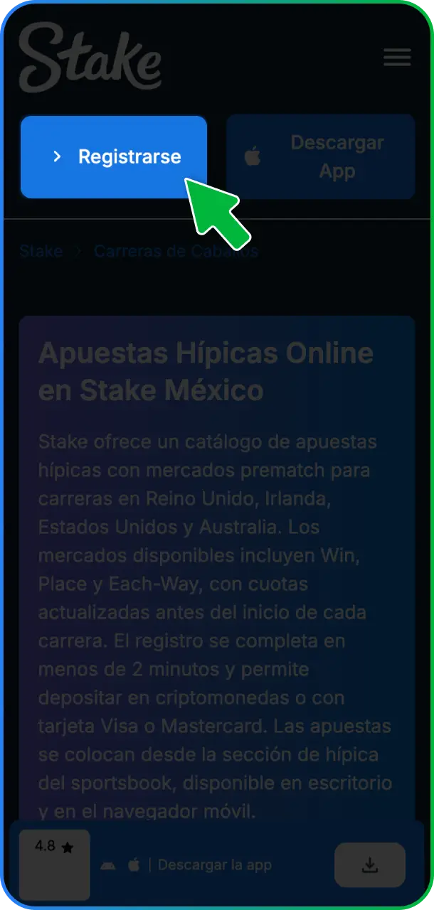 Completá el formulario con tus datos para crear una cuenta nueva en Stake México.