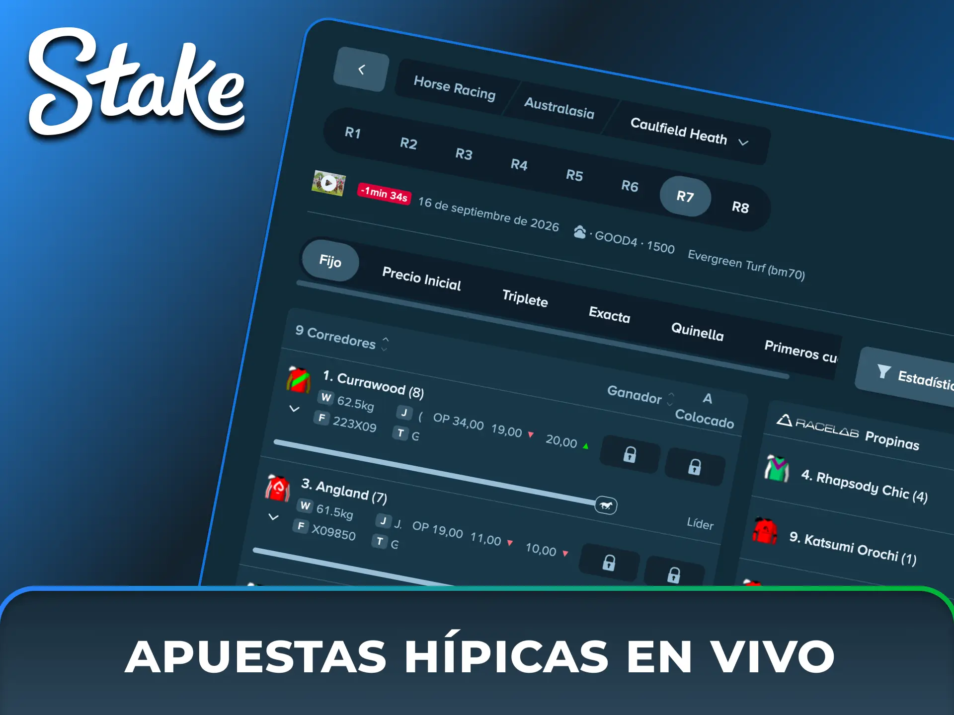 Seguí el desarrollo de las carreras e hipódromos en tiempo real y realizá tus apuestas hípicas en vivo en Stake México.