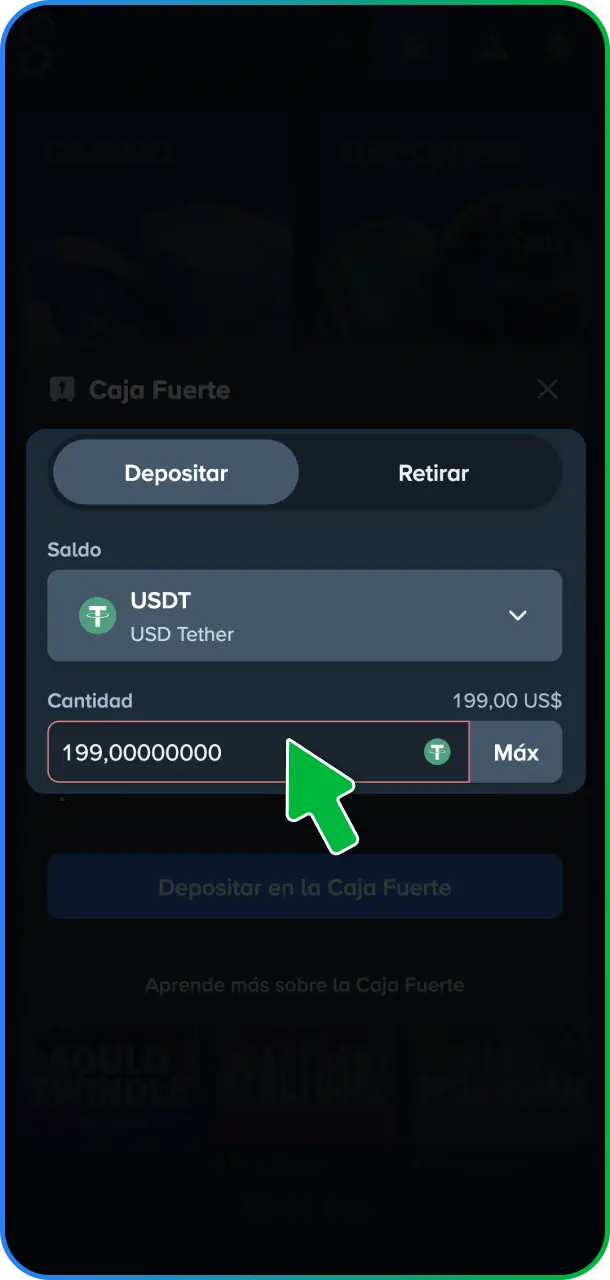 Indicá la cantidad de dinero que querés ingresar respetando los límites establecidos en Stake México.