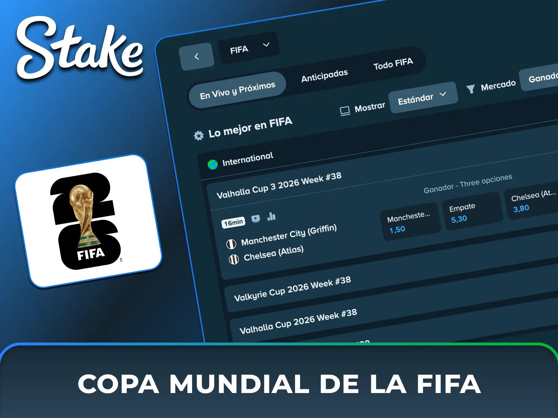 Apostá en los partidos de la Copa Mundial de la FIFA y los enfrentamientos de selecciones nacionales en Stake México.