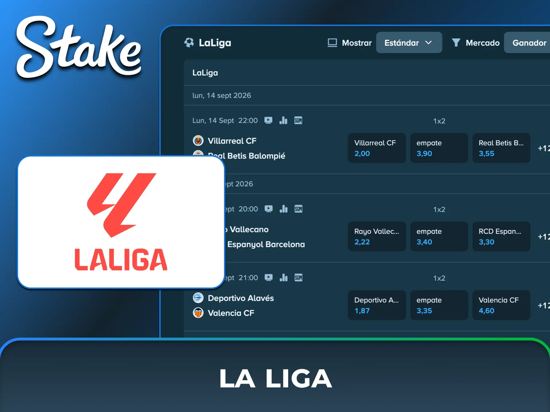 Disfrutá de las mejores apuestas pre-partido y en directo de La Liga española en Stake México.