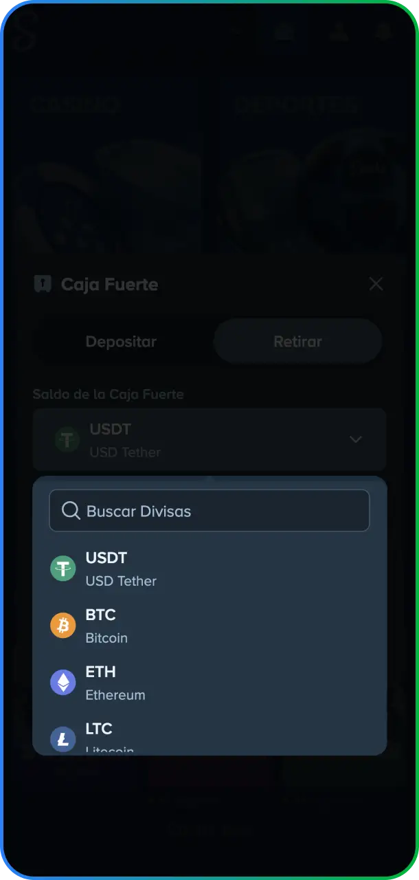 Seleccioná tu método de retiro preferido, como transferencia SPEI o tu billetera cripto en Stake México.