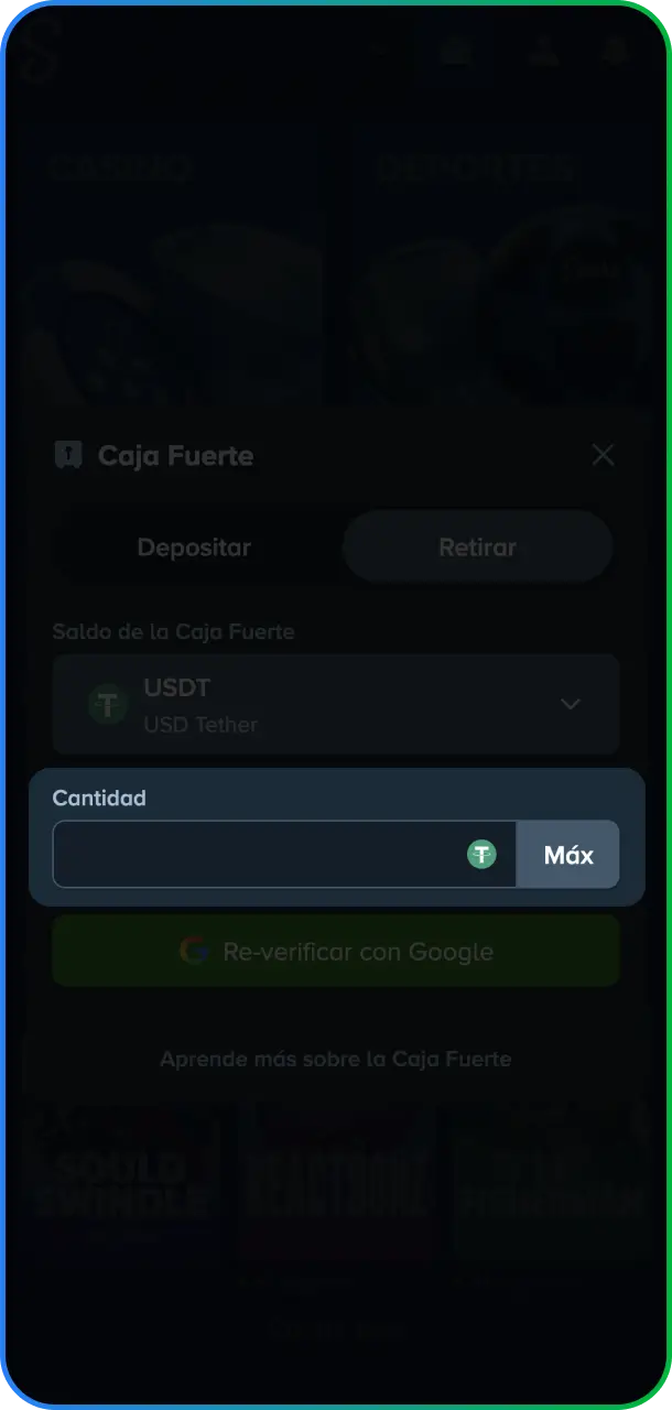 Especificá la cantidad exacta de fondos que querés retirar dentro de los límites permitidos en Stake México.
