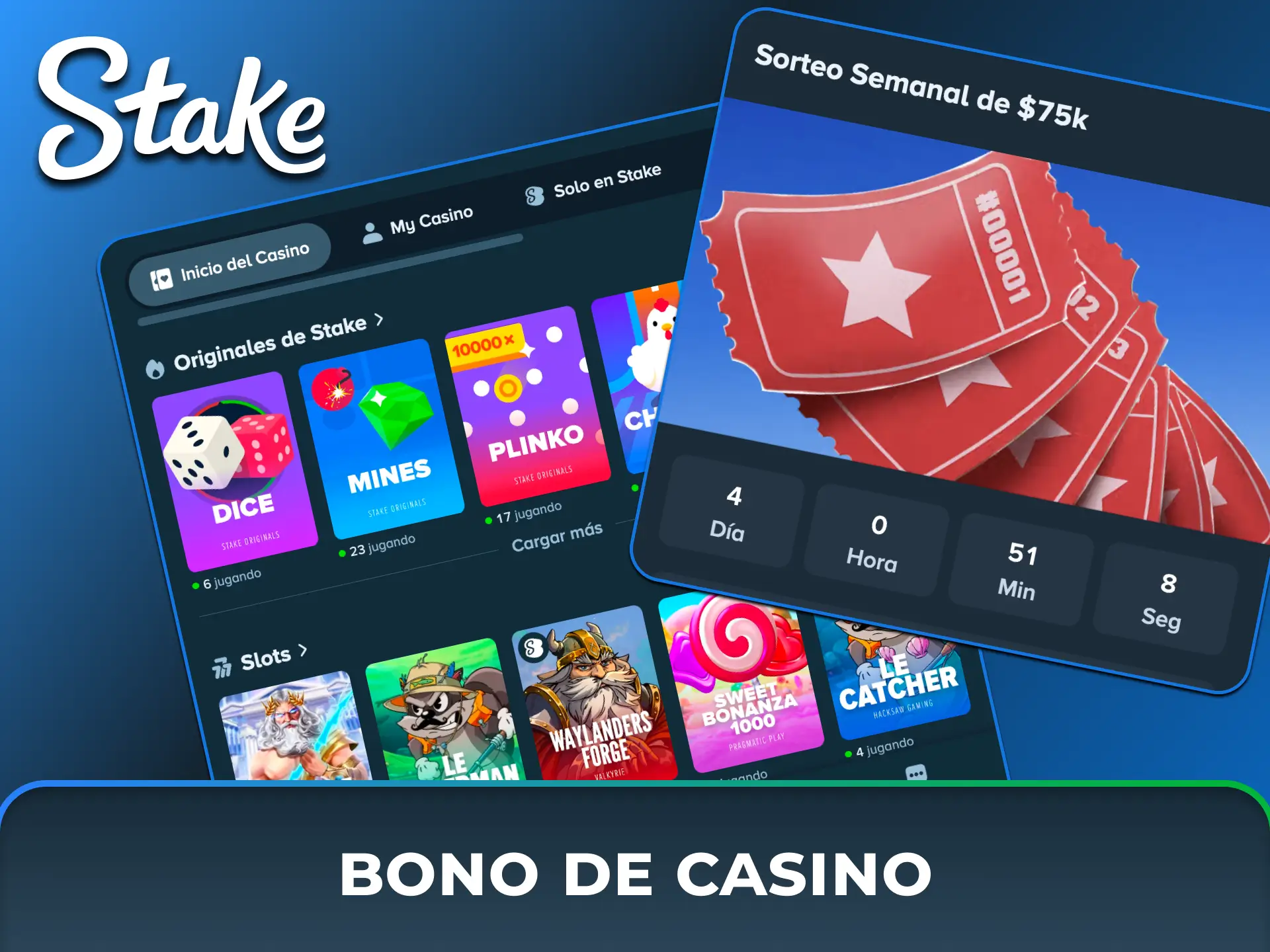 Reclamá giros gratis y bonos especiales para potenciar tus jugadas en la amplia selección de tragamonedas de Stake México.