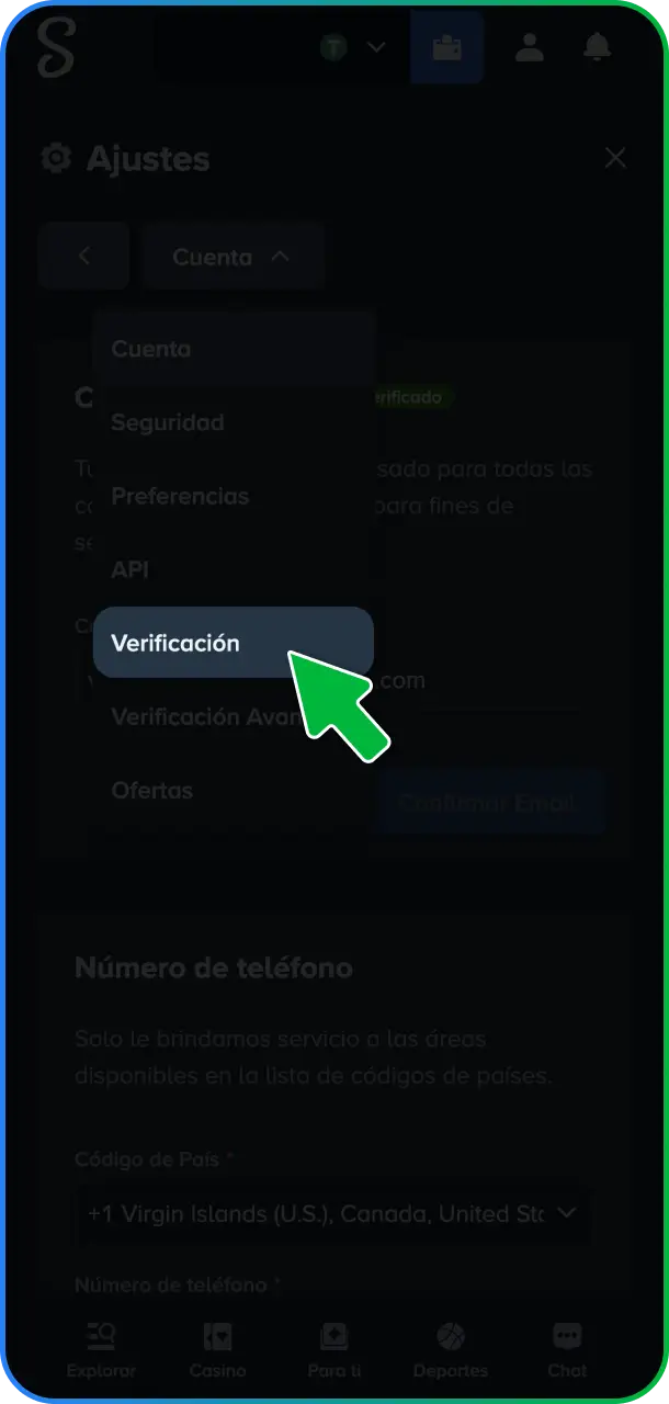 Entrá a la sección del centro de verificación dentro de la configuración de tu cuenta en Stake México.