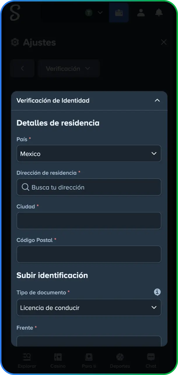 Revisá y confirmá que tus datos personales coincidan exactamente con tu documentación oficial en Stake México.