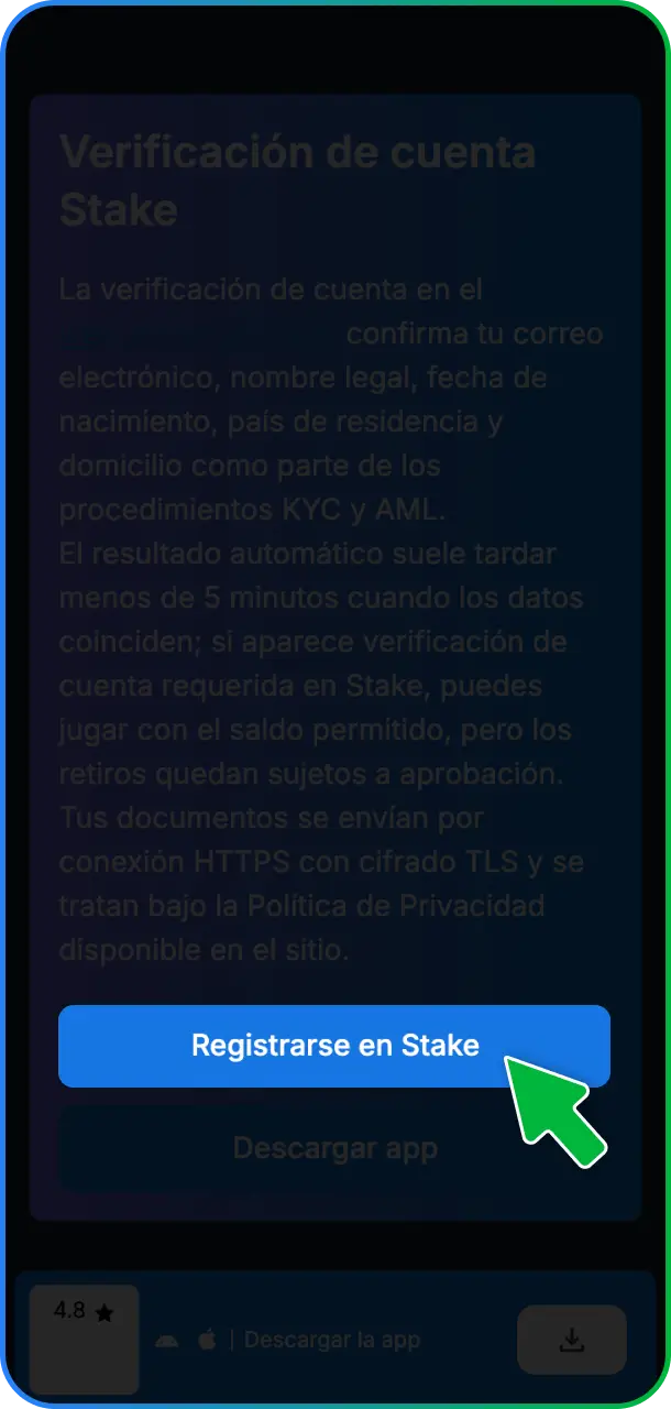 Hacé clic en el botón de verificación para iniciar el proceso de validación en Stake México.